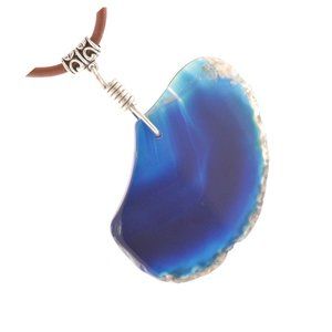 Mens Shaman Blue Agate Slice Pendant Necklace